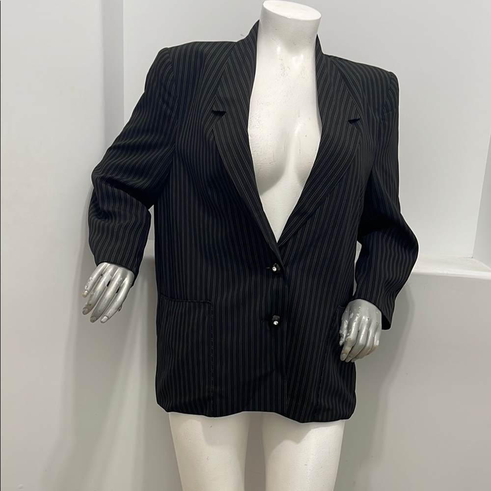 Side Effects Black Striped Blazer Jacket Notched Lapels Tailored Fit Size 1XL